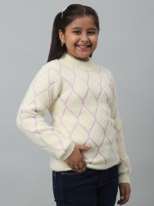 Girls Casual Ivory Full Sleeves Sweater