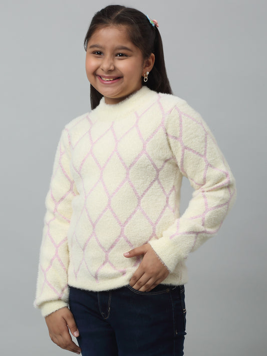 Girls Casual Ivory Full Sleeves Sweater