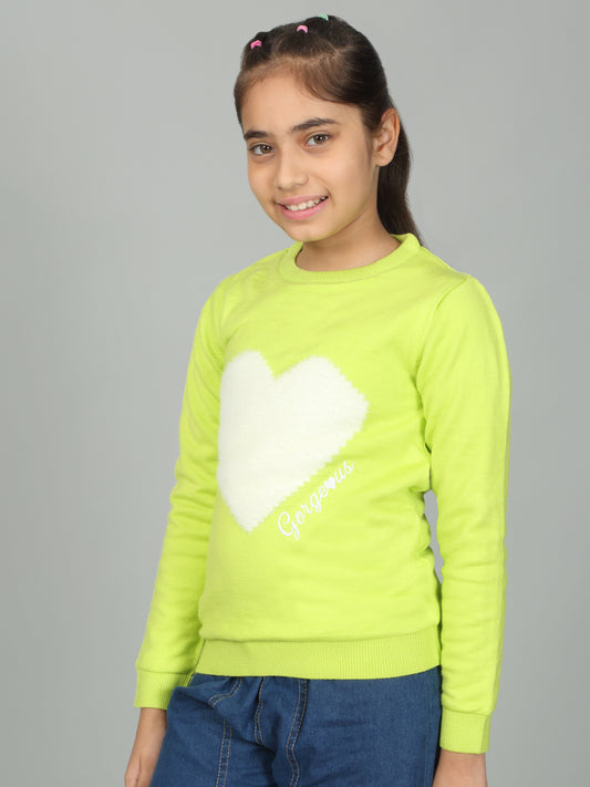 Girls Casual Self Design Green Full Sleeves Sweater