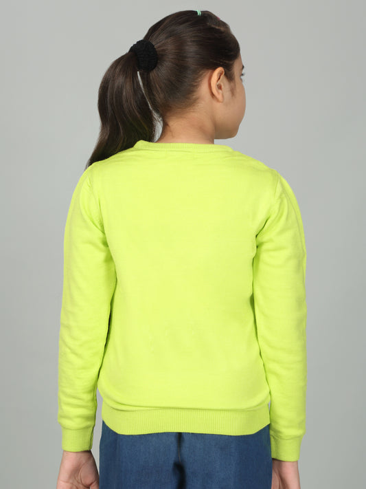 Girls Casual Self Design Green Full Sleeves Sweater