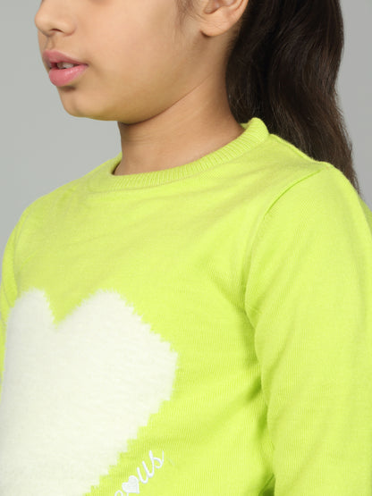 Girls Casual Self Design Green Full Sleeves Sweater