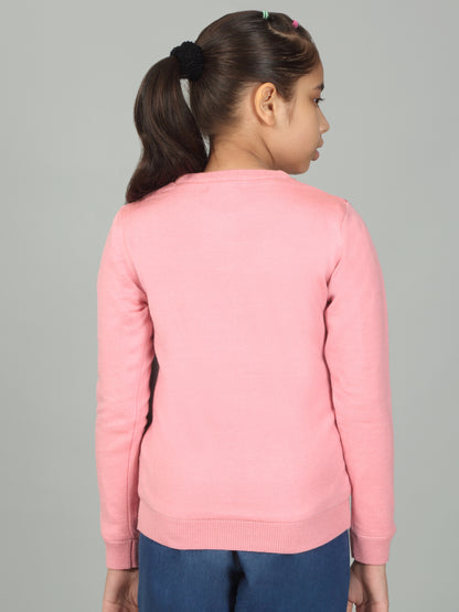 Girls Casual Self Design Pink Full Sleeves Sweater