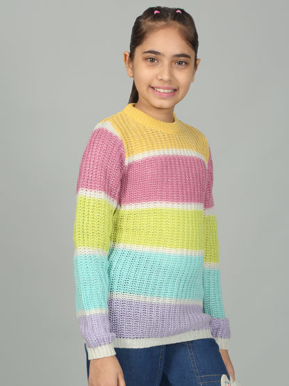 Girls Casual Self Design Multicolor Full Sleeves Sweater