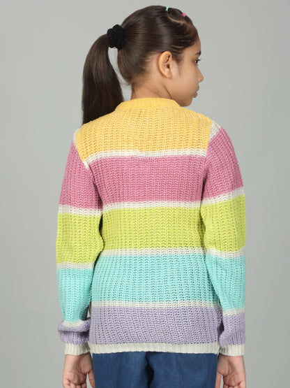 Girls Casual Self Design Multicolor Full Sleeves Sweater