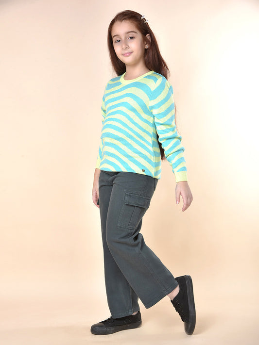 Casual Sweater for Girls | Breathable & Soft with Color Fastness Regular Fit Round Neck Fancy Fabric Striped Pattern