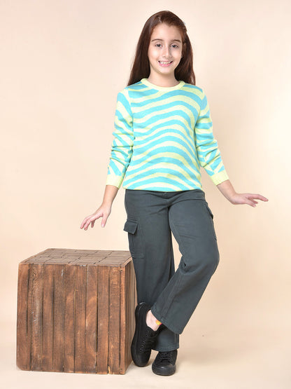 Casual Sweater for Girls | Breathable & Soft with Color Fastness Regular Fit Round Neck Fancy Fabric Striped Pattern