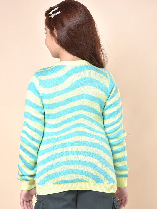 Casual Sweater for Girls | Breathable & Soft with Color Fastness Regular Fit Round Neck Fancy Fabric Striped Pattern