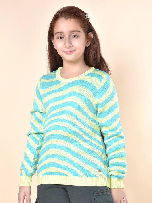 Casual Sweater for Girls | Breathable & Soft with Color Fastness Regular Fit Round Neck Fancy Fabric Striped Pattern