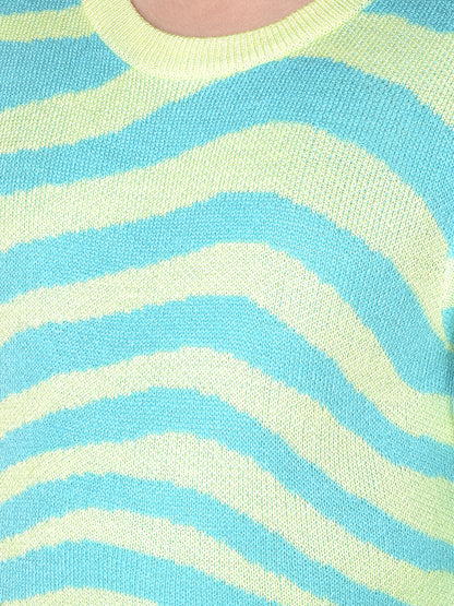 Casual Sweater for Girls | Breathable & Soft with Color Fastness Regular Fit Round Neck Fancy Fabric Striped Pattern