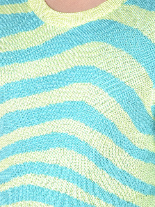 Casual Sweater for Girls | Breathable & Soft with Color Fastness Regular Fit Round Neck Fancy Fabric Striped Pattern