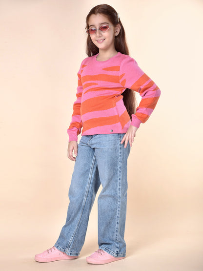 Casual Sweater for Girls | Breathable & Soft with Color Fastness Regular Fit Round Neck Fancy Fabric Colour Block Pattern