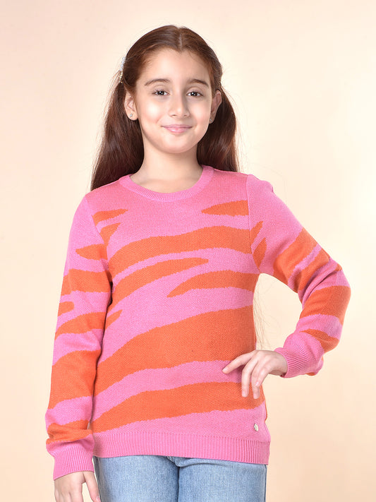 Casual Sweater for Girls | Breathable & Soft with Color Fastness Regular Fit Round Neck Fancy Fabric Colour Block Pattern