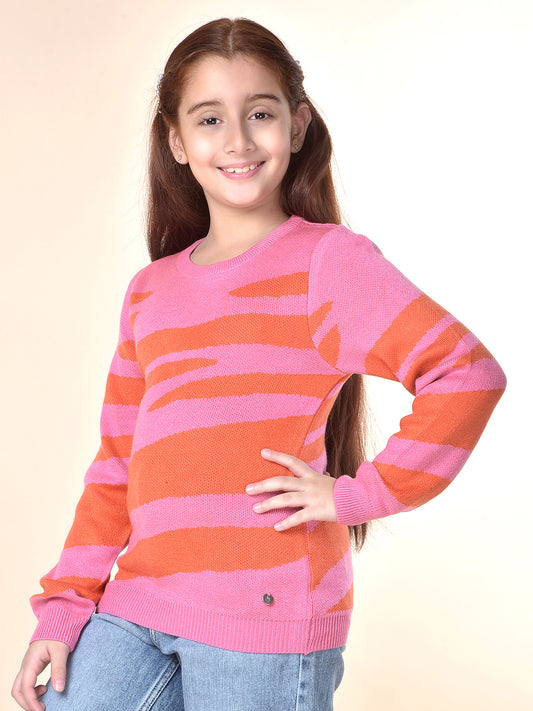 Casual Sweater for Girls | Breathable & Soft with Color Fastness Regular Fit Round Neck Fancy Fabric Colour Block Pattern