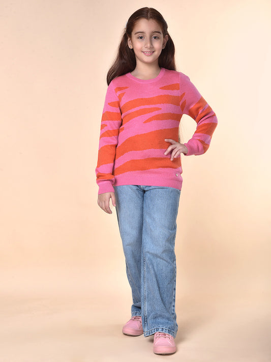 Casual Sweater for Girls | Breathable & Soft with Color Fastness Regular Fit Round Neck Fancy Fabric Colour Block Pattern