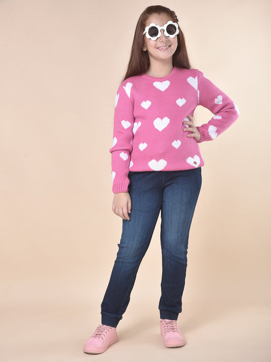Casual Sweater for Girls | Breathable & Soft with Color Fastness Regular Fit Round Neck Acrylic Fabric Printed Pattern