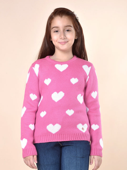 Casual Sweater for Girls | Breathable & Soft with Color Fastness Regular Fit Round Neck Acrylic Fabric Printed Pattern