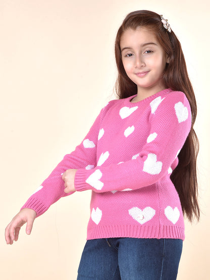 Casual Sweater for Girls | Breathable & Soft with Color Fastness Regular Fit Round Neck Acrylic Fabric Printed Pattern