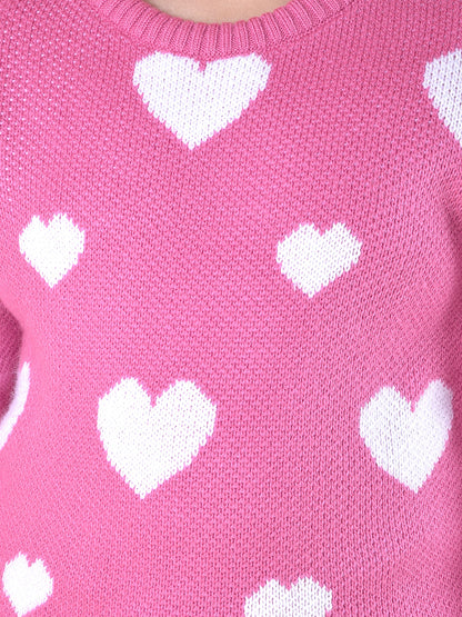 Casual Sweater for Girls | Breathable & Soft with Color Fastness Regular Fit Round Neck Acrylic Fabric Printed Pattern