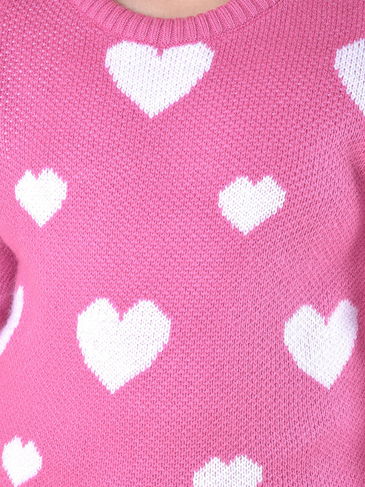 Casual Sweater for Girls | Breathable & Soft with Color Fastness Regular Fit Round Neck Acrylic Fabric Printed Pattern