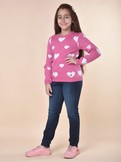 Casual Sweater for Girls | Breathable & Soft with Color Fastness Regular Fit Round Neck Acrylic Fabric Printed Pattern
