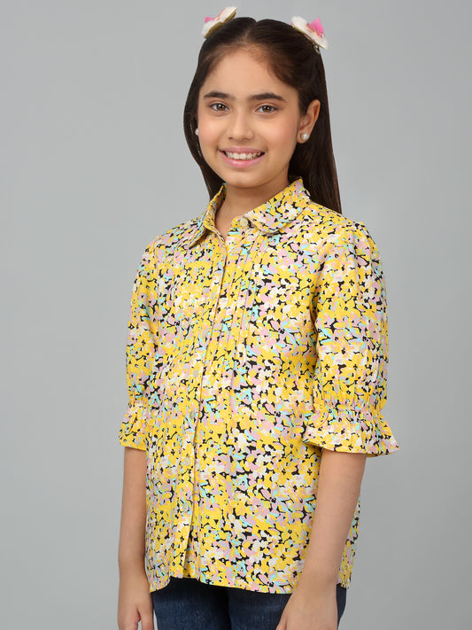 Girl's Yellow Floral Printed Casual Top