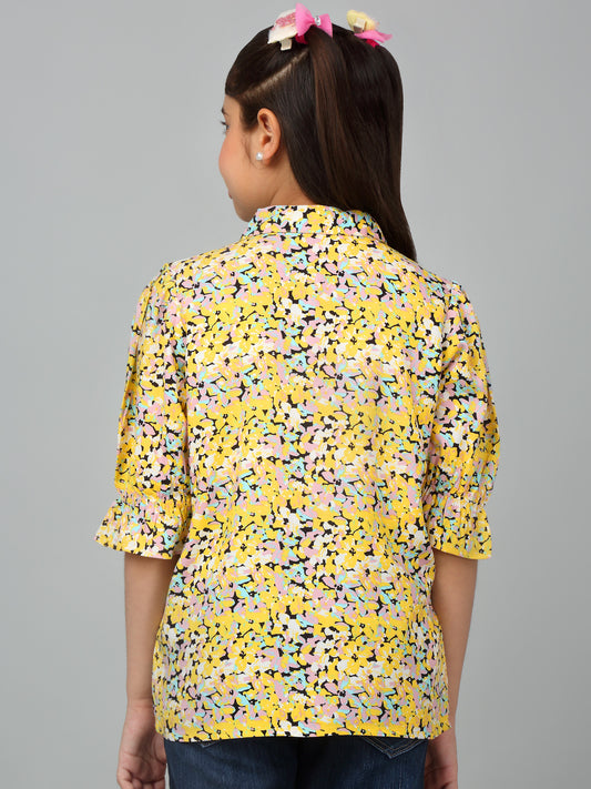Girl's Yellow Floral Printed Casual Top