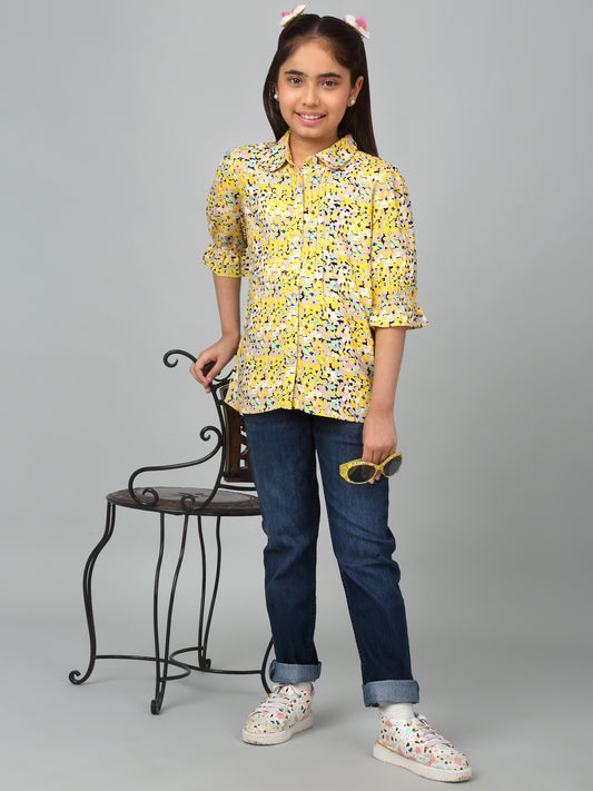 Girl's Yellow Floral Printed Casual Top