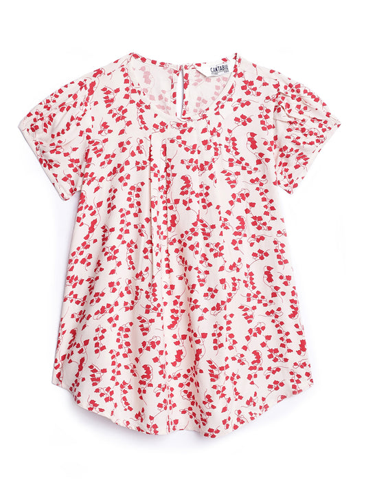 Cantabil Girls Printed Red Top (7138058207371)
