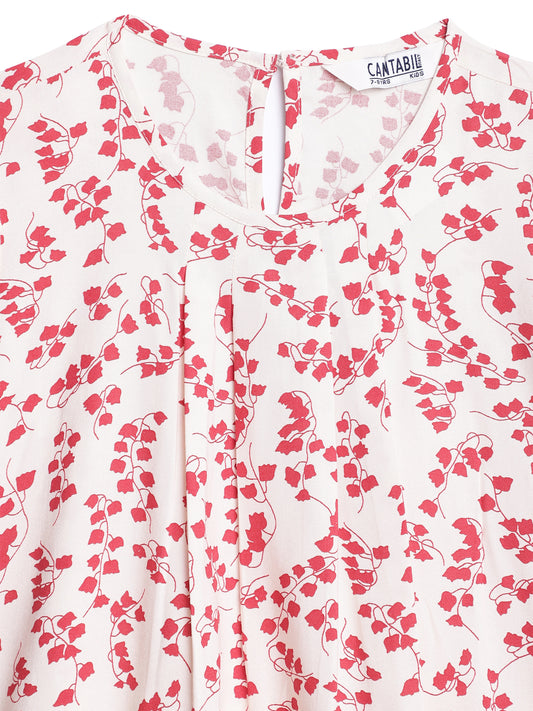 Cantabil Girls Printed Red Top (7138058207371)