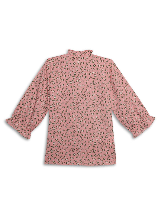 Cantabil Girls Pink Floral Printed Round Neck 3/4 Sleeve Top (7165931192459)