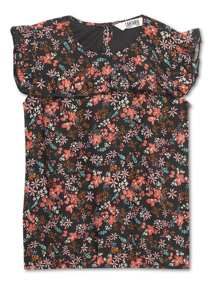 Cantabil Girls Printed Black Top (7136098943115)