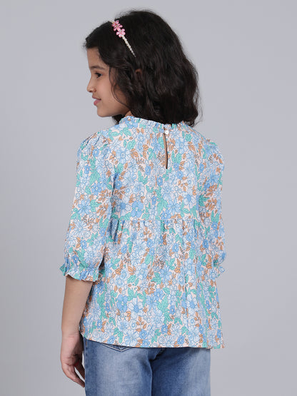 Girls Printed Blue Casual Top