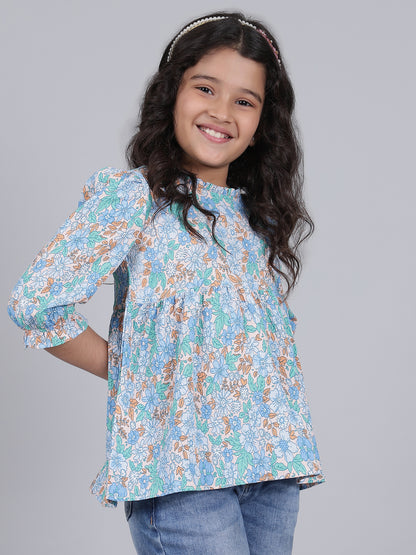 Girls Printed Blue Casual Top