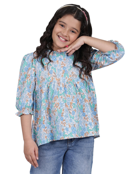 Girls Printed Blue Casual Top
