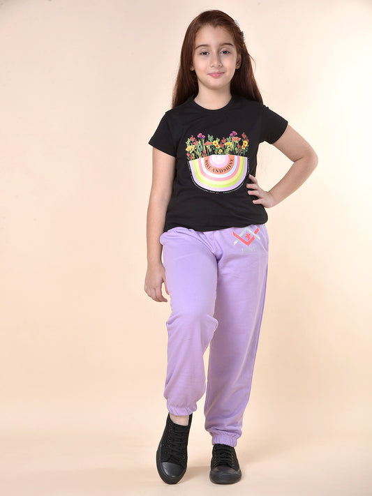 Casual Trackpant for Girls | Breathable & Soft with Color Fastness Regular Fit Poly Cotton Fabric Solid Pattern Drawstring Closure