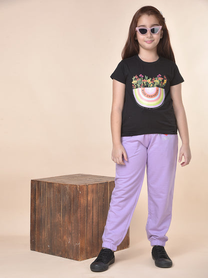 Casual Trackpant for Girls | Breathable & Soft with Color Fastness Regular Fit Poly Cotton Fabric Solid Pattern Drawstring Closure