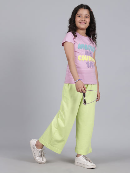 Girls Solid Green Regular Fit Casual Track Pant
