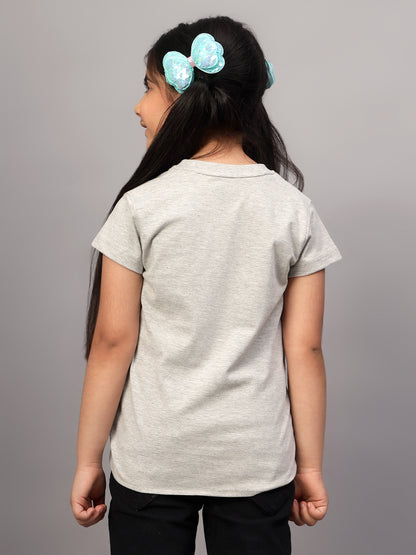 Girls Casual Grey Melange Half Sleeves  T-Shirt