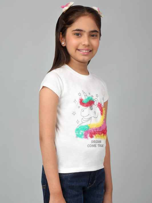 Girls Casual White Half Sleeves  T-Shirt