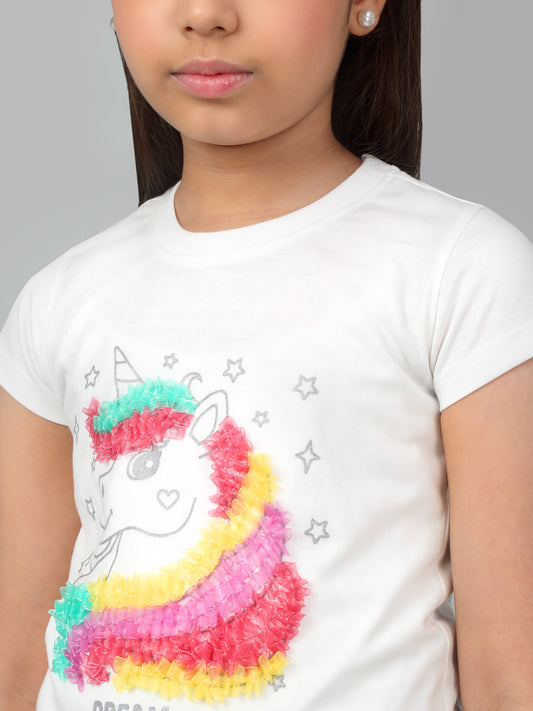 Girls Casual White Half Sleeves  T-Shirt