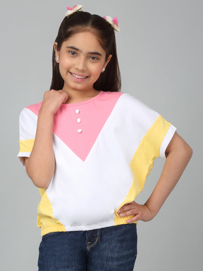 Girls Casual Pink Extended Half Sleeves T-Shirt