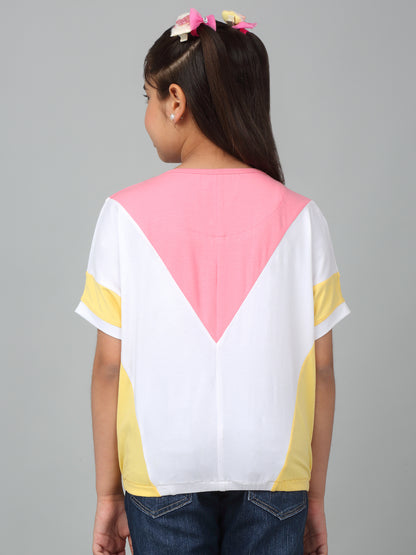 Girls Casual Pink Extended Half Sleeves T-Shirt