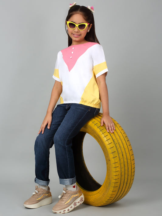 Girls Casual Pink Extended Half Sleeves T-Shirt