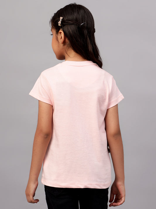 Girls Casual Pink Half Sleeves  T-Shirt