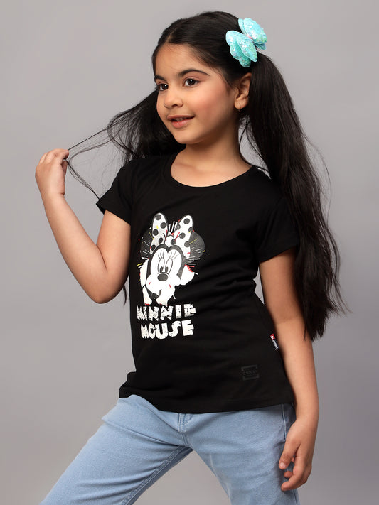 Girls Casual Black Half Sleeves  T-Shirt