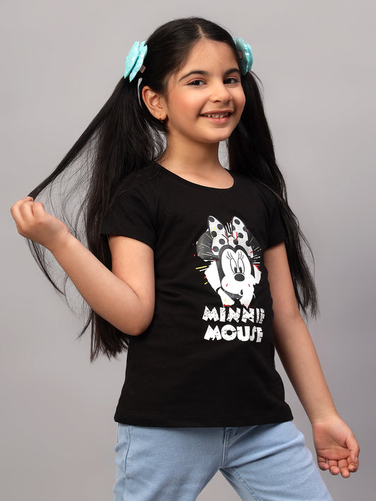 Girls Casual Black Half Sleeves  T-Shirt