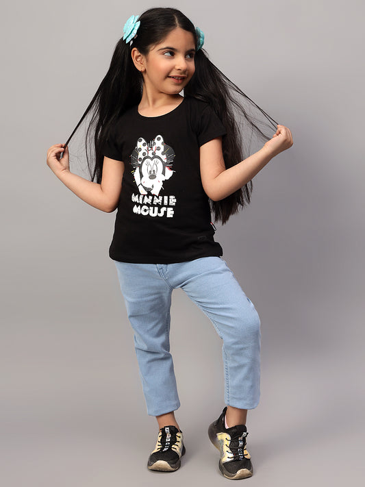 Girls Casual Black Half Sleeves  T-Shirt