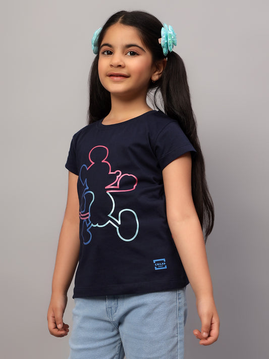 Girls Casual Navy Blue Half Sleeves  T-Shirt