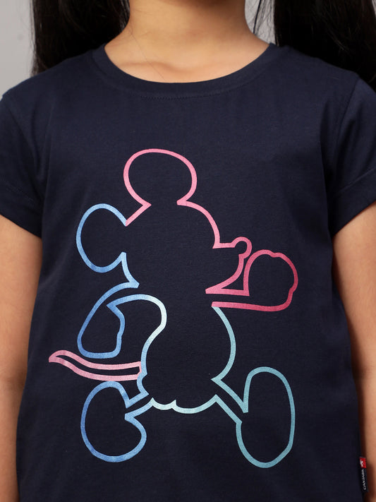 Girls Casual Navy Blue Half Sleeves  T-Shirt