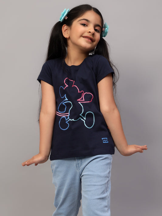 Girls Casual Navy Blue Half Sleeves  T-Shirt